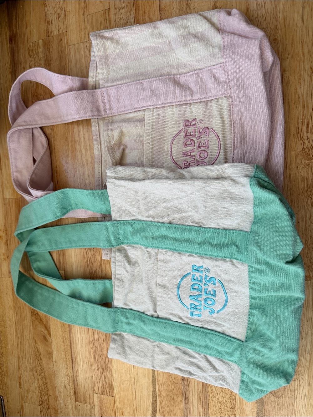 Trader Joe's Two-Tone Canvas Tote — Mint and Pastel Pink